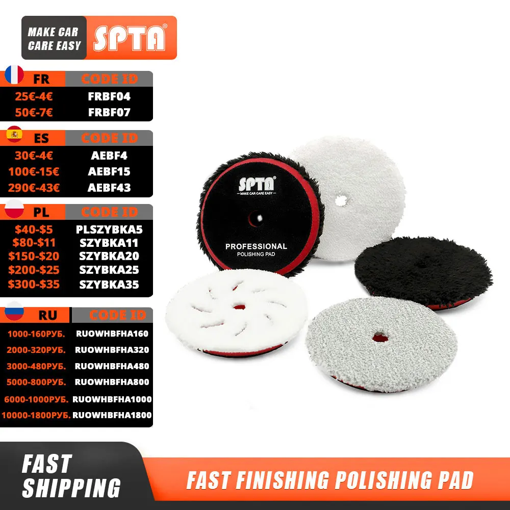 (Single Sale) SPTA 3"/5"/6" Fast Finishing Microfiber Polishing Pad Pads Buffing Disc Kits For DA/RO Car Polisher | Автомобили