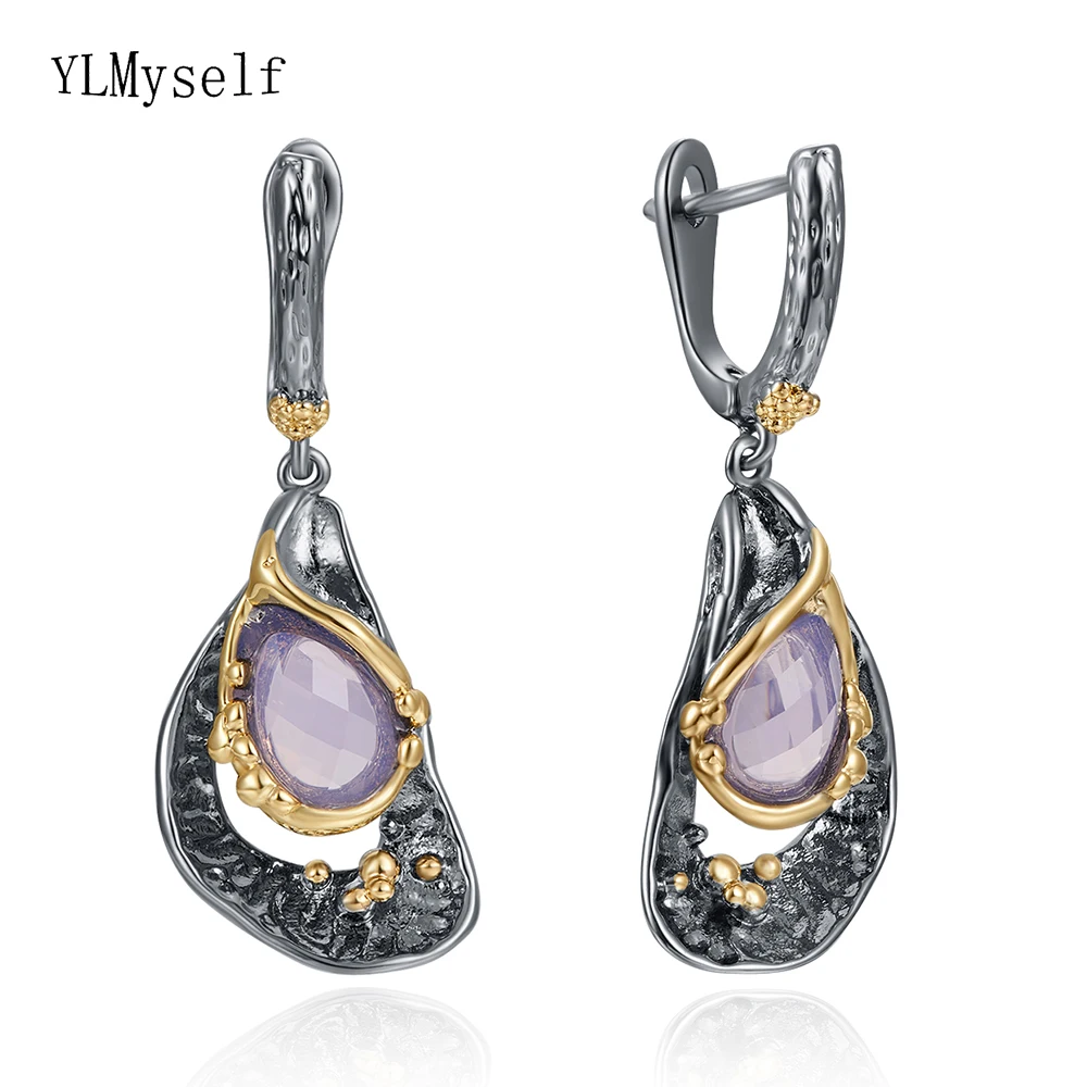 

Teardrop Dangle Earrings Pink CZ Jewellery Brass 2 Tone Plating Good Quality Elegant Female Jewelry