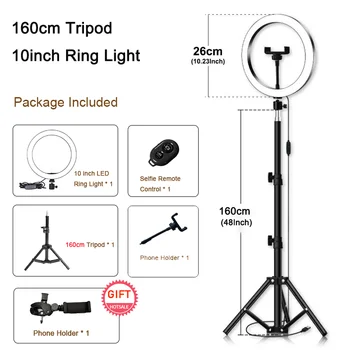 

10" Led Ring Light with 160cm Metal Stand USB Photographic Lamp Fill Lighting for Smartphone Selfie Makeup Youtube Live