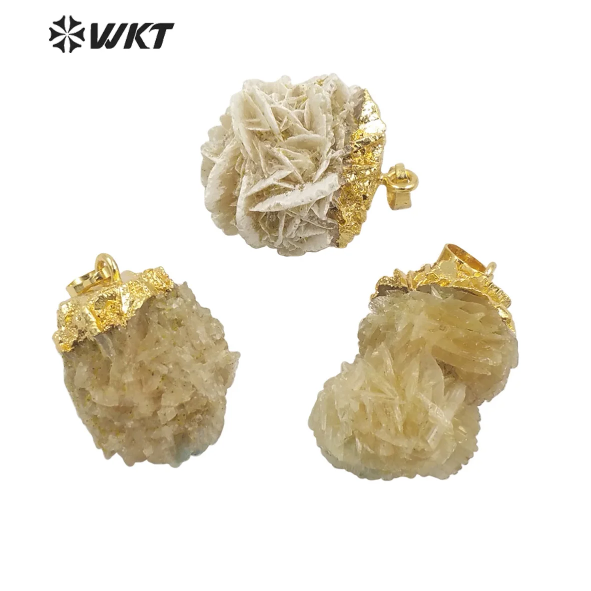 Wt-P1671 All'Ingrosso Moda Oro Elettrolitico Naturale Deserto Rosa Pietra Ciondolo Unico Pietra Grezza Compleanno Come Regalo Amico