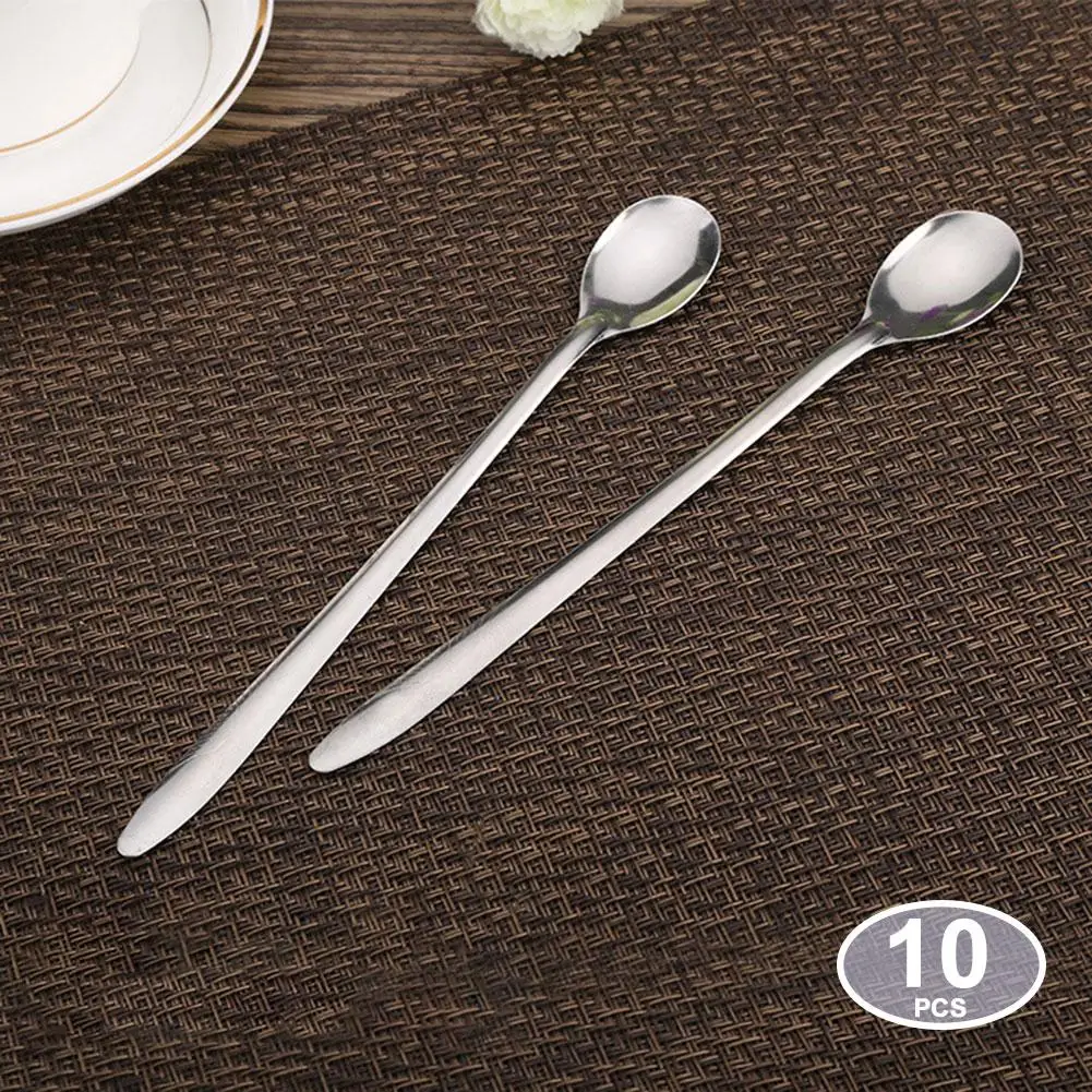 

10Pcs Long Handle Stainless Steel Coffee Ice Cream Dessert Tea Spoon Tableware Cocktail Stirring Spoon Bar Kitchen Accessories