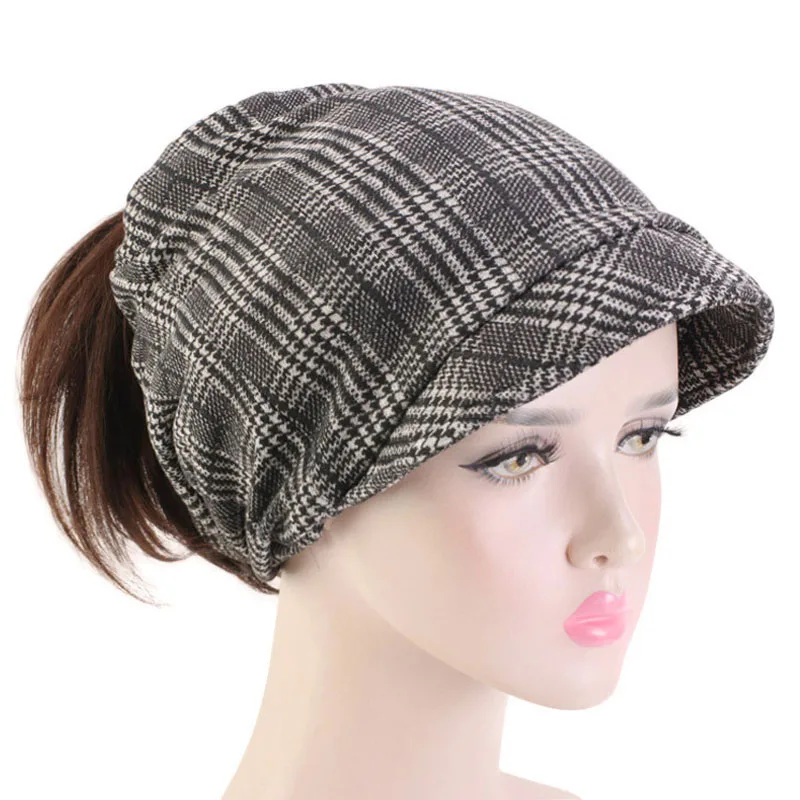 Шапка тюрбан с принтом конский хвост для женщин шапка короткими полями Skullies Beanies