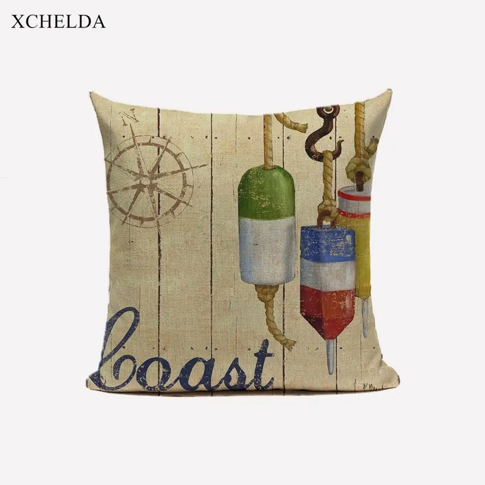 Cushion Cover Nautical Sailor Anchor Sea Style Theme Linen Throw Pillowcase Marine Decorative Pillow case for Home Sofa Car Seat
