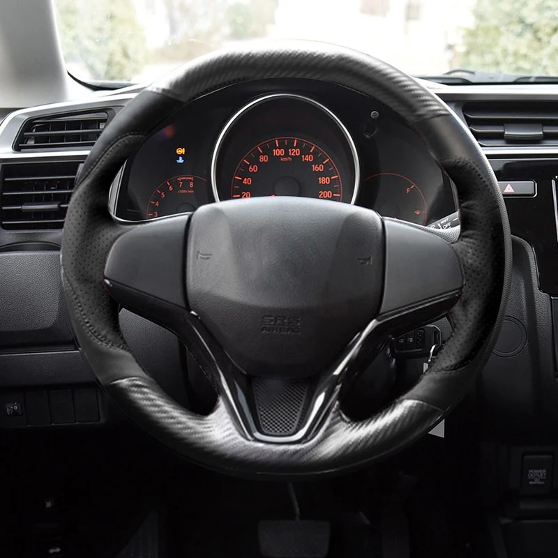 Сшитый вручную чехол рулевого колеса автомобиля DIY авто аксессуары для интерьера для honda FIT