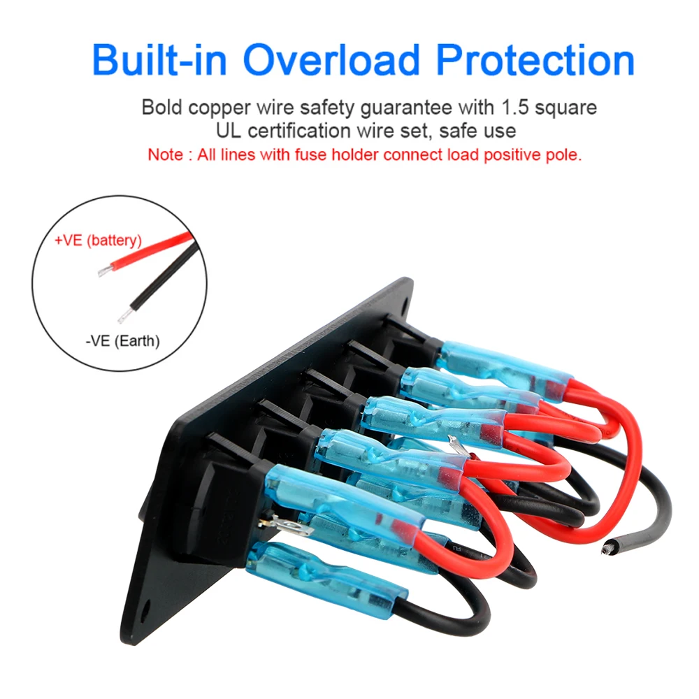 Panneau Interrupteur étanche 12V/24V LED 6 Boutons Pour Voiture, Camion, Bateau - Commande Feux