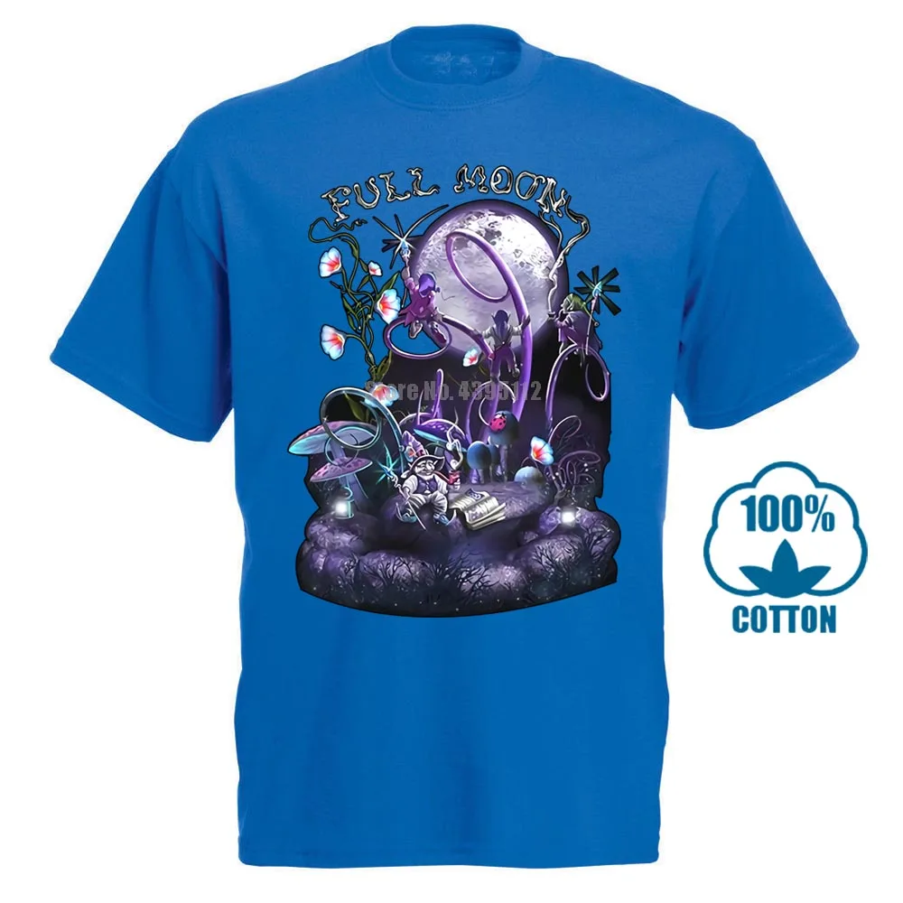 Полная луна мужская футболка УФ реактивная светящаяся в черном свете психоделический фестиваль Гоа Мужская футболка хлопок Топ тройник - Цвет: Синий
