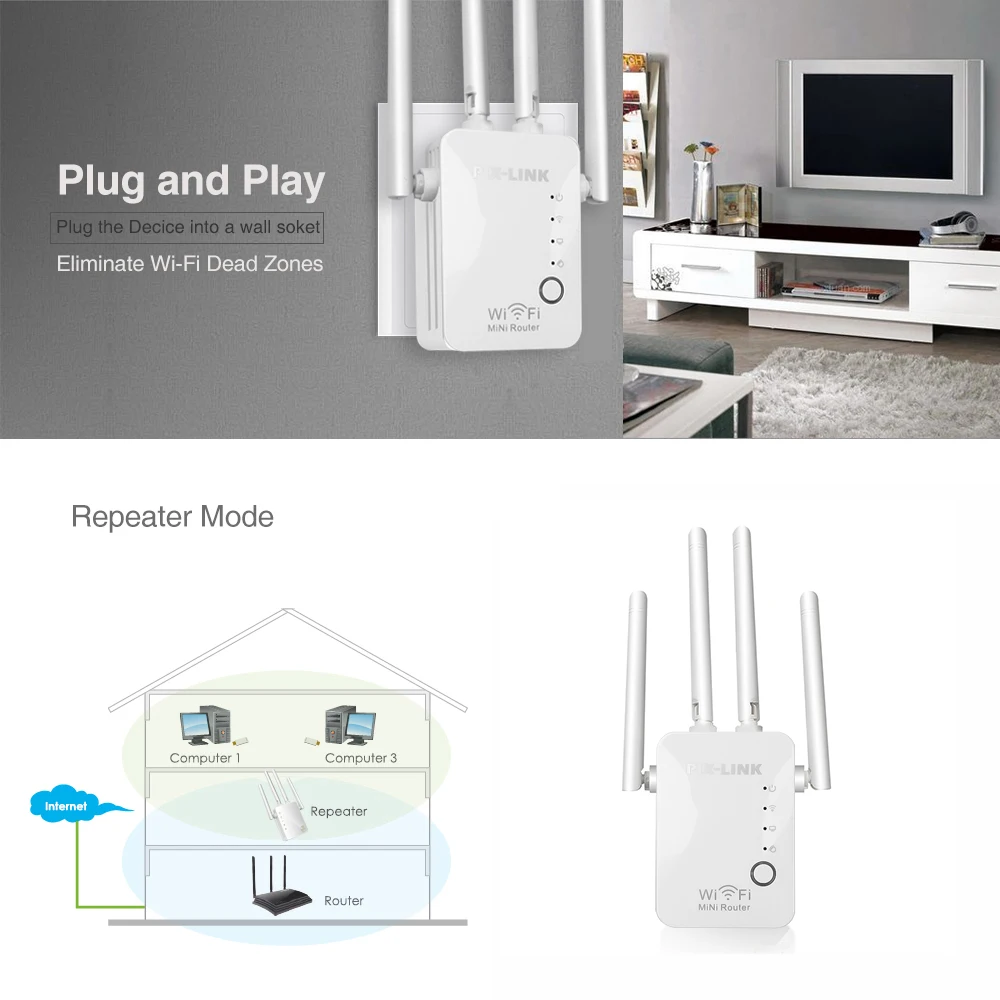 2.4G WiFi Repeater Tốc Độ 300Mbps Bộ Khuếch Đại Tín Hiệu Dài Phạm Vi Mở Rộng Với Ăng-ten Bên Ngoài Wi Fi Tăng Áp internet signal amplifier best buy