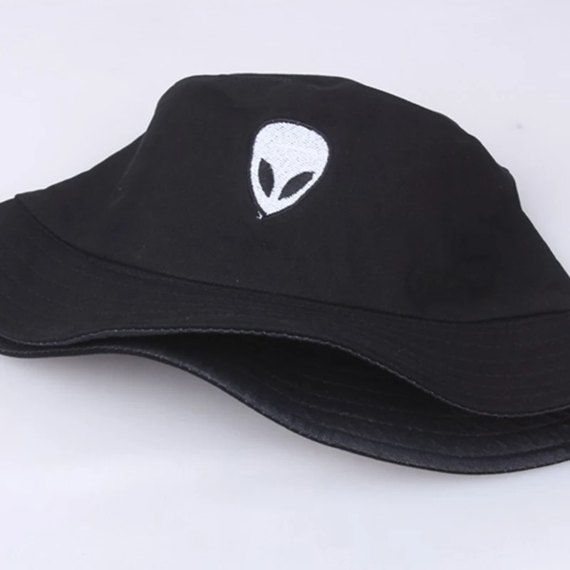 Unisex Hitam Putih Padat Bordir Alien 