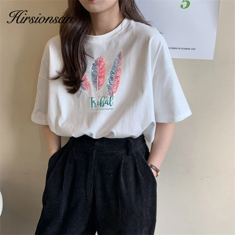 

Футболка Hirsionsan женская оверсайз, 2023 хлопок, 100% хлопок