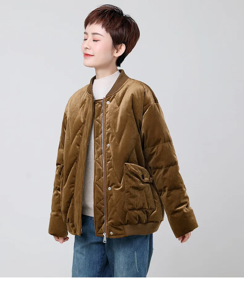 Женский пуховик из золотого бархата, короткий, модный, зима, стиль, корейский стиль, большой размер, плотное пальто, куртка для студентов
