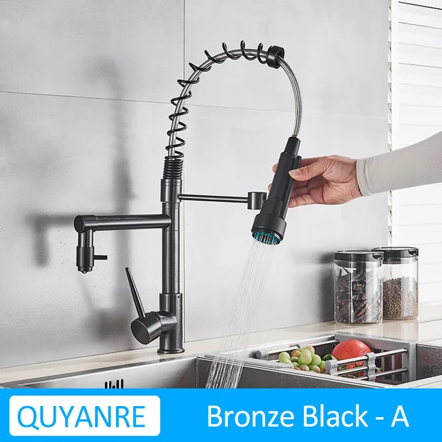 Blackend Spring Kitchen Faucet Pull Out Side Sprayer Dual Spout Single Handle Mixer Tap Sink Faucet 360 Rotation Kitchen Faucets Kitchen Faucet Spring Kitchen Faucetkitchen Faucet Pull Aliexpress