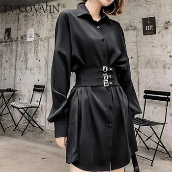 

TVVOVVIN 2020 Fashion Women Vintage Black Shirt Female Tops Long Sleeve Casual Turn-down Collar Women's Loose Blouses ZA2984