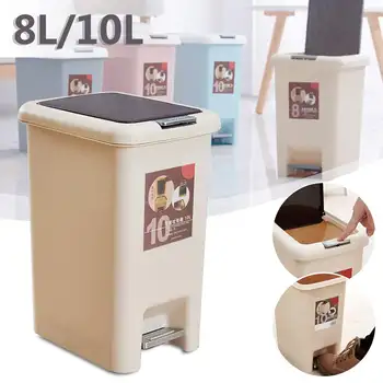 

8L/10L Plastic Pressing Cover Type Trash Can Bucket Large Size Square Waste Bins Foot Pedal Home Trash Bin Garbage Bag Holder