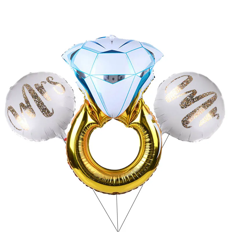 

110*60cm Diamond Ring Foil Balloon Large Bridegroom Bride A Couple Foil Balloons Bridal Shower Wedding Anniversaire Decoration