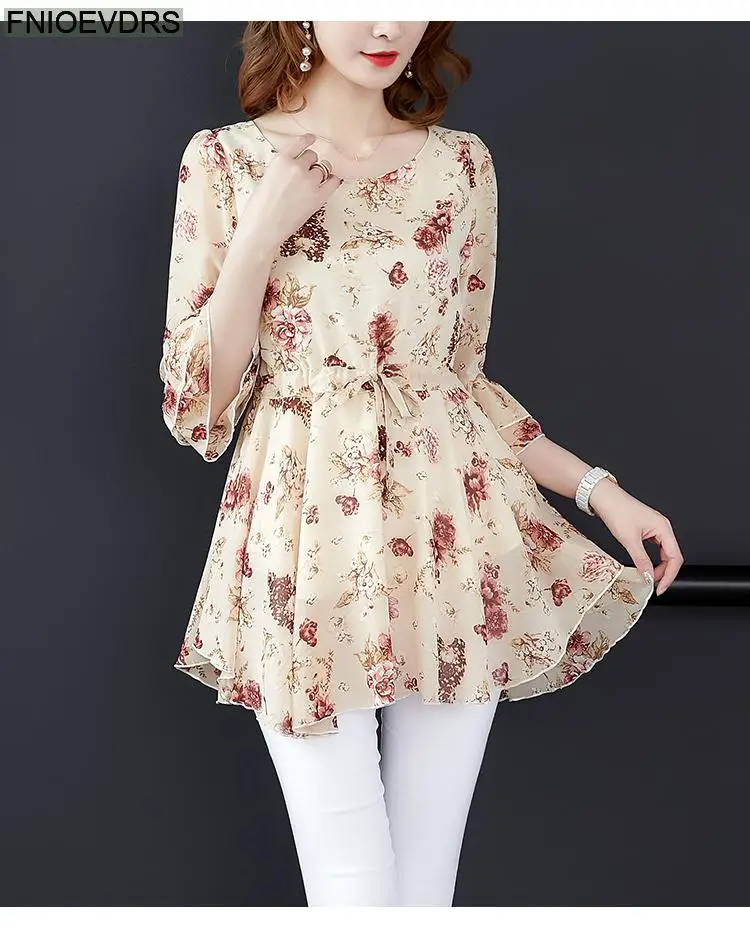 Loose Lazy 5XL 4XL 3XL Clothes Elegant Blusas Women Summer Blouse Floral Print Office Lady Belly Vintage Retro Tunic Peplum Tops