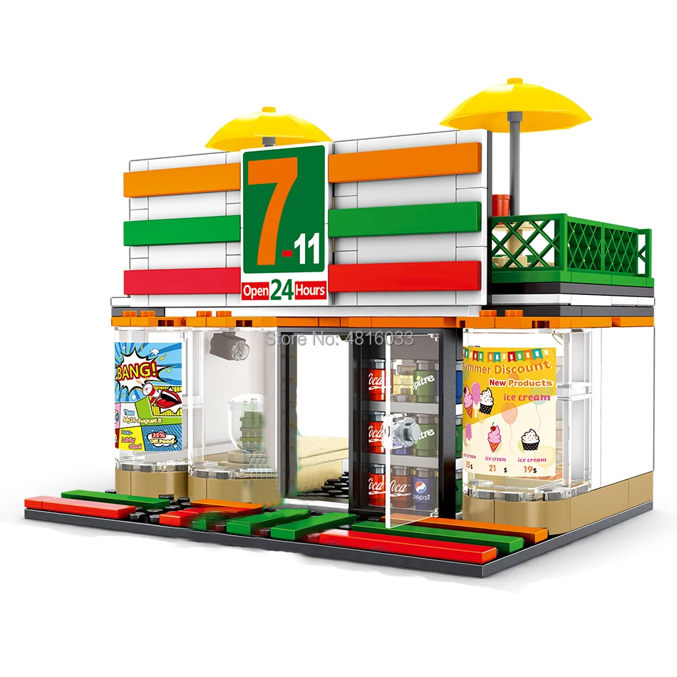 

7-11 Convenience Store Compatible legoinglys City Mini Street View With Mini Figures Street Shop Building Block Toys Kids Gift