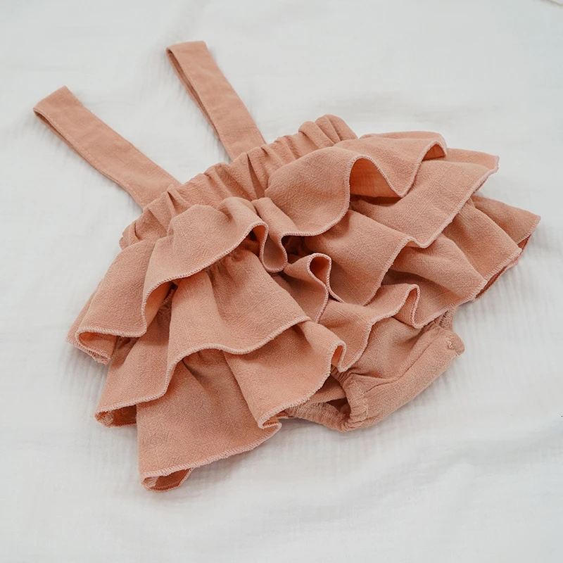 Новинка года; льняные шорты-шаровары для маленьких девочек; модные розовые юбки-пачки для маленьких детей; Faldas; брюки с оборками на лямках для новорожденных; Spodnica
