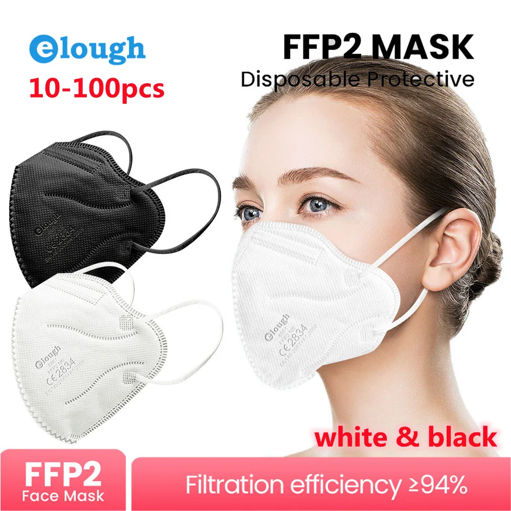 Elough Beauty Одноразовые Белые Черные FFP2 mascarillas одобренные FPP2 гигиенические маски KN95