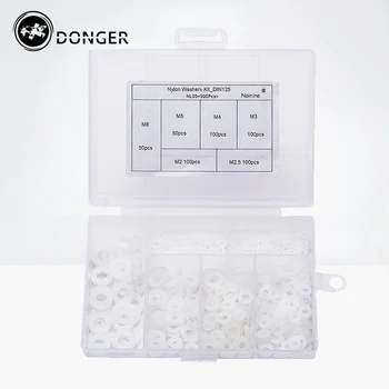 

250Pcs/500Pcs DIN125 ISO7089 M2 M2.5 M3 M4 M5 M6 White Plastic Nylon Washer Plated Flat Spacer Seals Washer Gasket Ring NL03