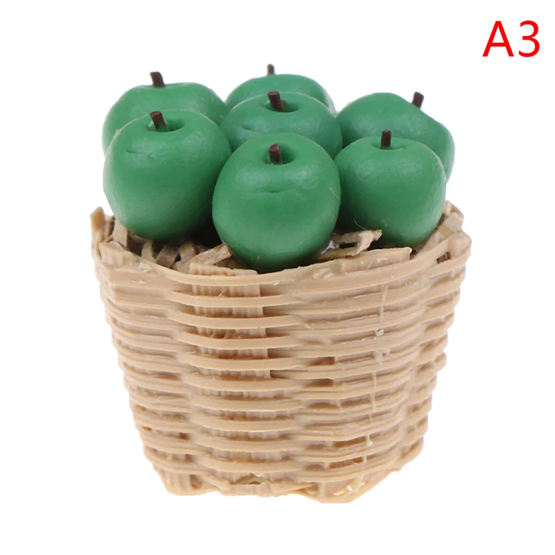 A3 1/12 Миниатюрные аксессуары для кукольного домика, мини-корзина для фруктов из смолы, имитация апельсинового яблока, винограда, модель игрушек для украшения кукольного дома - Цвет: A3
