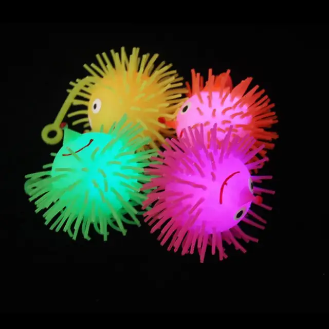1pc Elastic Glow Hair Ball Vent Ball Croquet Child Soft Rubber Toy Cartoon LED Light Up Glowing Hair Flash Ball Baby Elastic Toy 5