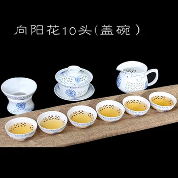 

Ceramic Jingdezhen Complete Exquisite Tea Set Home Kung Fu Black Tea Pu-erh Crystal Hollow Teapot Teacup Teaware Free Shipping