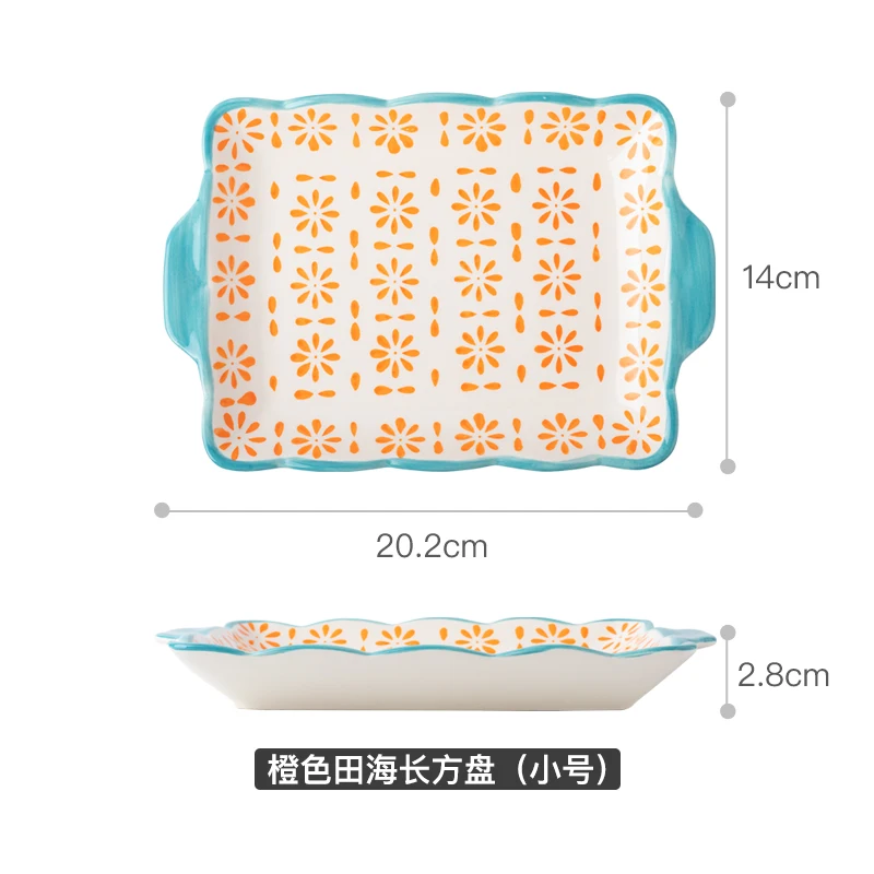 Керамическая прямоугольная тарелка, Бытовая Посуда, фруктовая тарелка, тарелка для завтрака, хлеба, креативный милый узор, лоток для выпечки сыра и сыра - Цвет: 1pcs-M