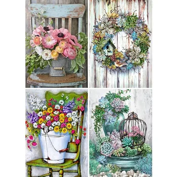 

4 Pack 5D Full Drill Diamond Painting Kit,Flowers Plants Diamond Rhinestone Painting Kits for Adults Diamond Arts Craft