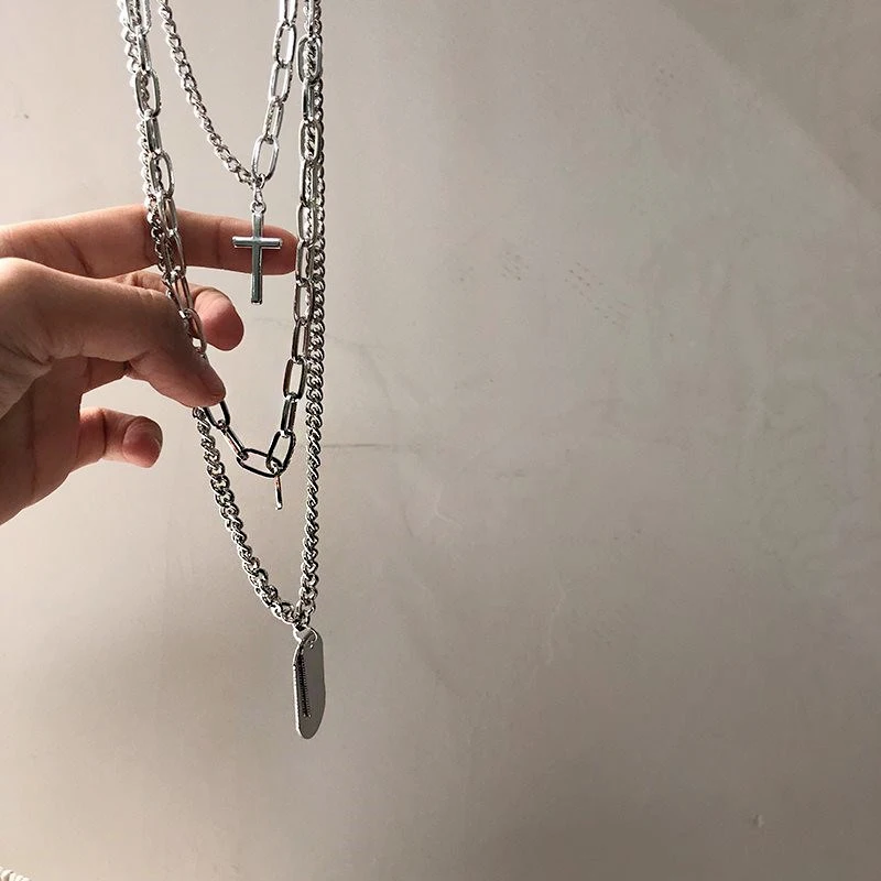 Новинка, модное женское ожерелье с металлическим крестом, серебряное панк многослойное ожерелье, ювелирное изделие, крутая цепочка, ожерелье, подарки