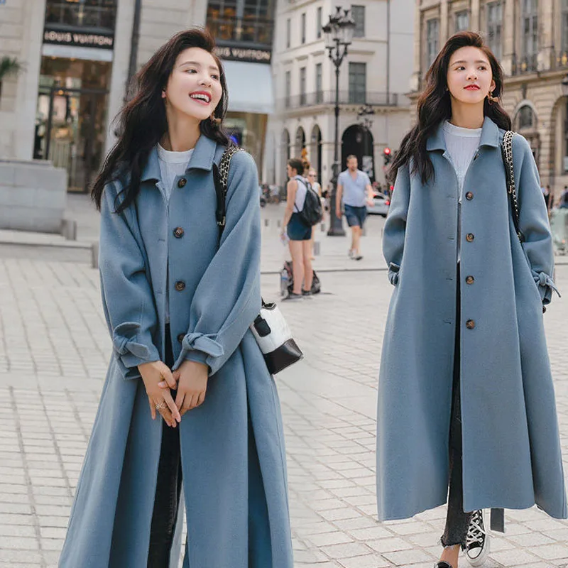 Платье в Корейском стиле; Новое поступление года; сезон осень-зима; длинное ветрозащитное пальто