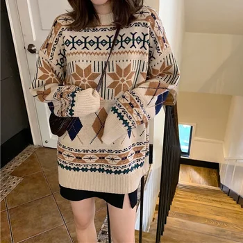 

Harajuku Women Sweater Loose Long Sleeve Pullover Sweaters Striped Knit Sweater Plus Size Women Clothing
