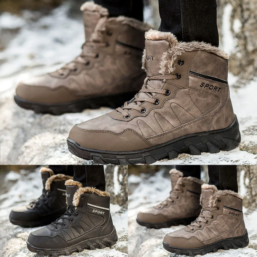 Men's Winter Plus Velvet Warm Leather Cotton Casual Sneakers Outdoor Hiking Shoe
