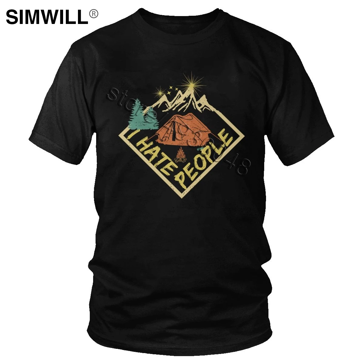 Men I Hate People Funny Camping Vintage Style T-Shirt Streetwear Outdoors Mountain Tee Short Sleeves Cotton Tshirt Big Size Tops | Мужская