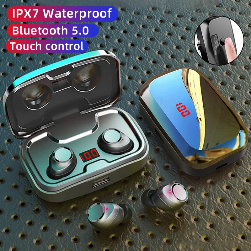 TWS 5,0 Bluetooth 9D стерео беспроводные наушники IPX7 водонепроницаемые спортивные наушники с шумоподавлением с микрофоном 2000 мАч зарядная коробка