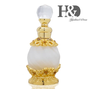 

H&D15ml Empty Refillable Crystal Perfume Bottles for Fragrance Storing,Dresser Table Decor,Gifts,Travelling (Golden)