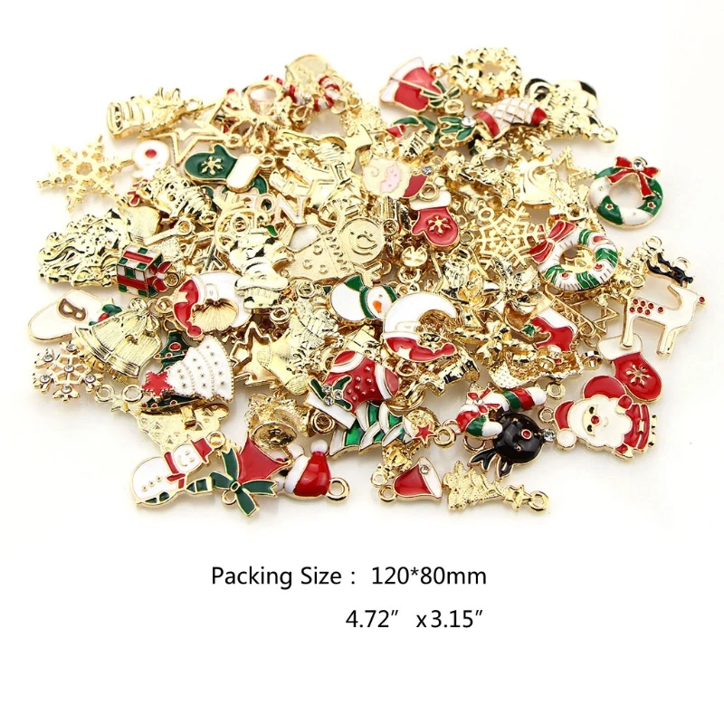 

100 Pcs/Set Christmas Drop Oil Charms Pendant Alloy Keychain Pendants Suitable for DIY Necklace Bracelet Jewelry Making LX9E
