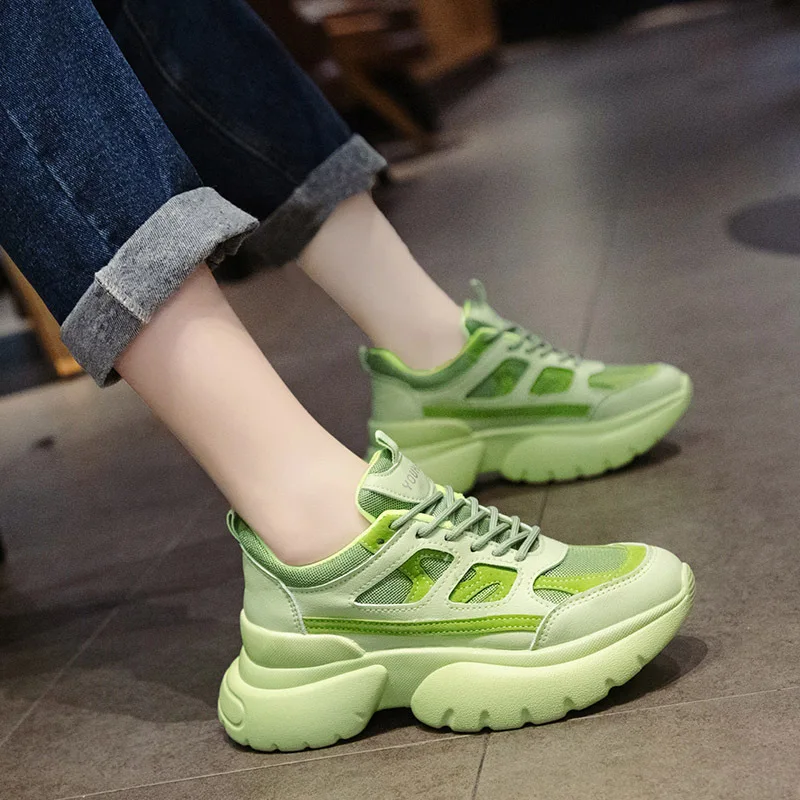 

Women Platform Chunky Sneakers 7cm High Lace-up Casual Vulcanize Shoes Luxury Designer Old Dad Female Fashion Platform Sneakers