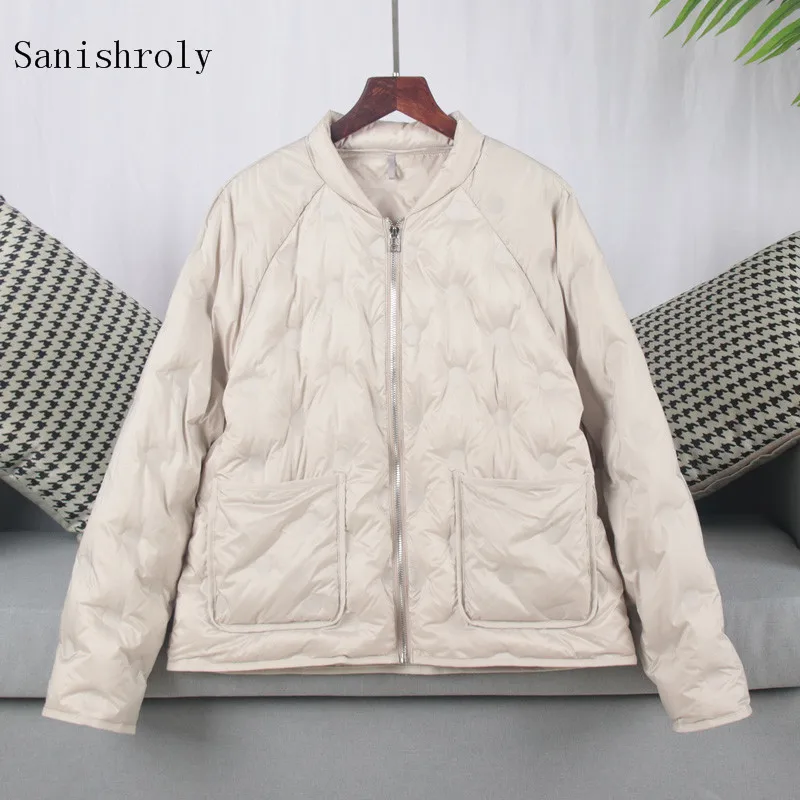 

Sanishroly 2019 Autumn Winter Women Warm White Zipper Duck Down Jacket Female Light Down Coat Parka Plus Size Short Tops SE845