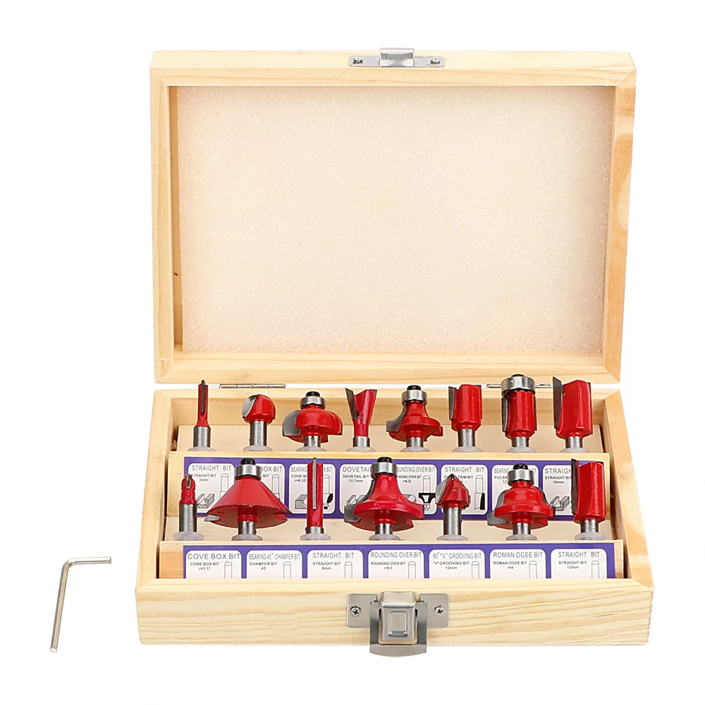 

NICEYARD 15pcs Carbide Shank Mill Woodworking Tools Set Milling Cutter Machine Set For Wood Cutter Wooden Box Packing 1/4 Inch