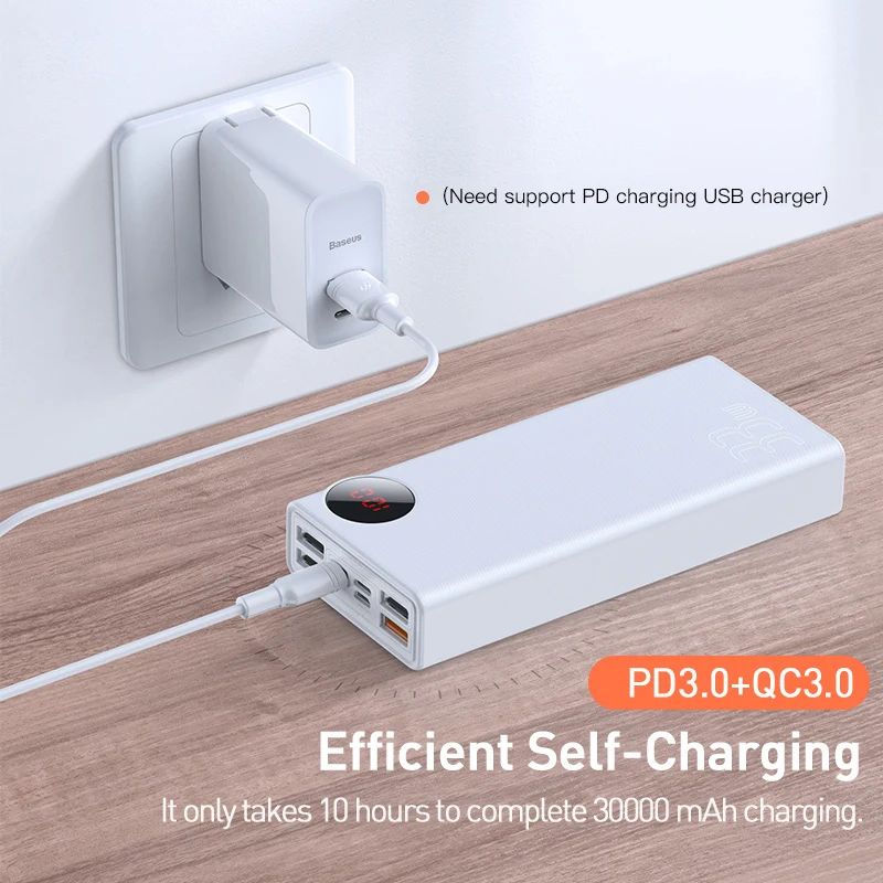 Cargador rápido Baseus 30000mAh USB tipo C PD para iPhone 11 Pro Max Samsung Quick Charge 30 baterí