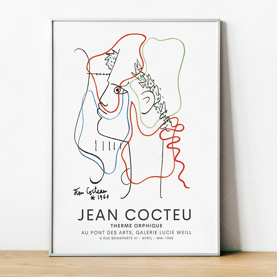 Jean Cocteau Poster Printing Exhibition France Orphic Theme Retro