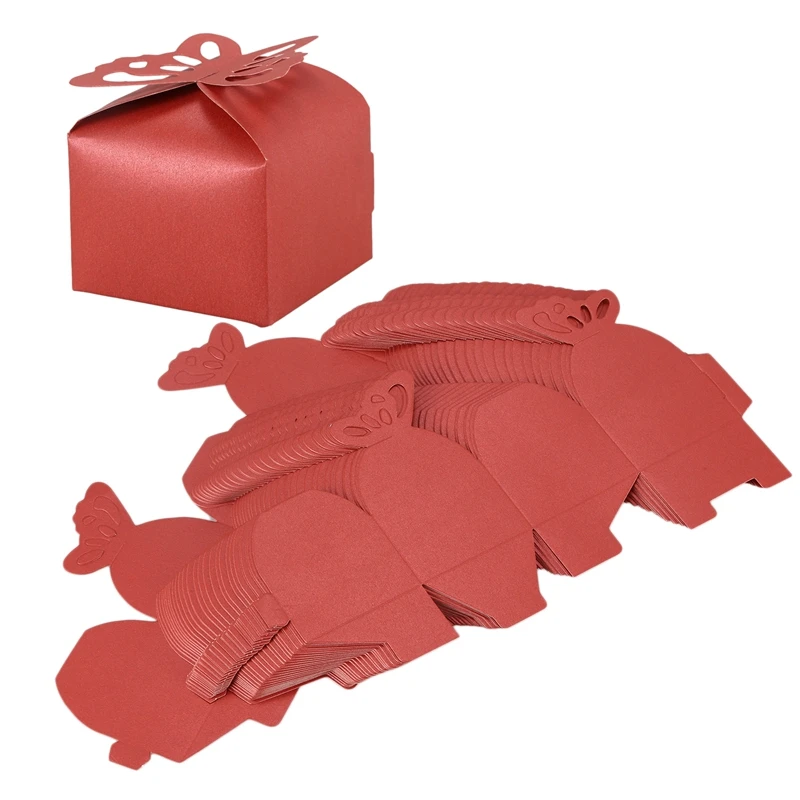 

BEST50 Pcs Butterfly Favor Gift Candy Boxes Cake Style for Wedding Party Red