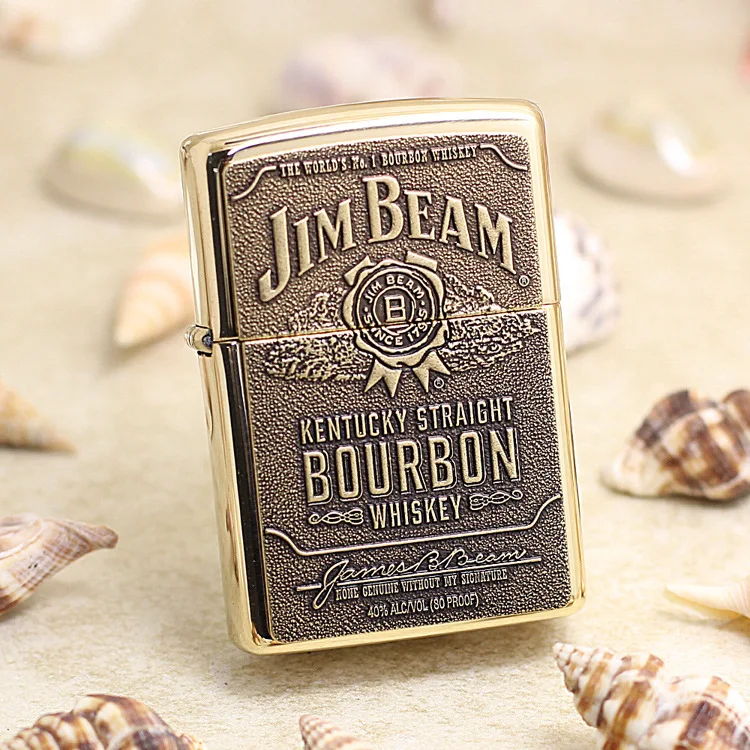 

Genuine Zippo oil lighter copper 3D seal JIM BEAM BOURBON cigarette Kerosene lighters Gift With anti-counterfeiting code