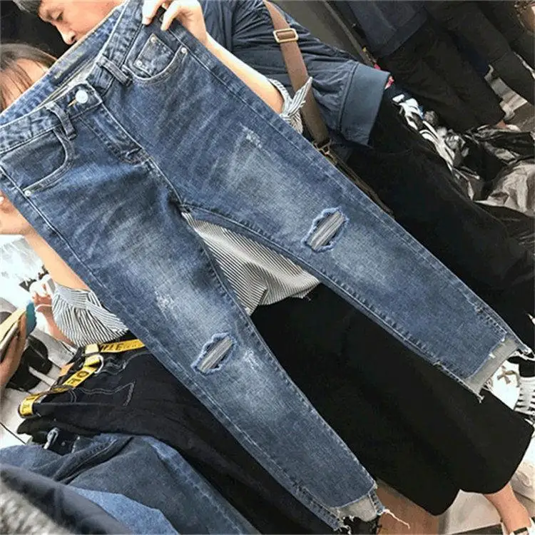 Pantalones vaqueros ajustados para mujer, Jeans rasgados para damas, pantalones pitillo Vintage con agujeros, elásticos de alta elasticidad ► Foto 3/6
