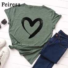 

Summer Women 100% Cotton Shirts Heart Printed T-shirt Women's T-shirt Fashion Casual Crew Neck Short Sleeve Graphic T-shirt