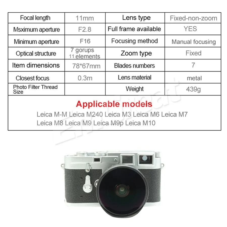TTArtisan 11 мм F2.8 полный известность ультра-Широкий Рыбий глаз ручной объектив для Leica M-Mount камеры для Leica M-M M240 M3 M6 M7 M8 M9 M9p M10