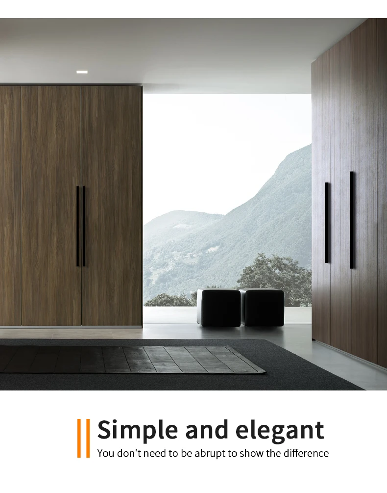 YONFIA 3728 Black Long Aluminium Profile Wardrobe Cabinet Drawer Pull Handle Long Gold Kitchen Furniture Closet Pull Door Handle