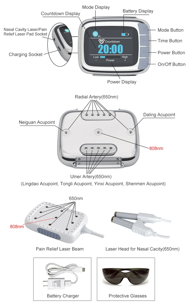 3 в 1 красный светильник для холодной лазерной терапии часы Semaiconductor LLLT наручные часы для дома пожилых диабет ринит боль в мышцах