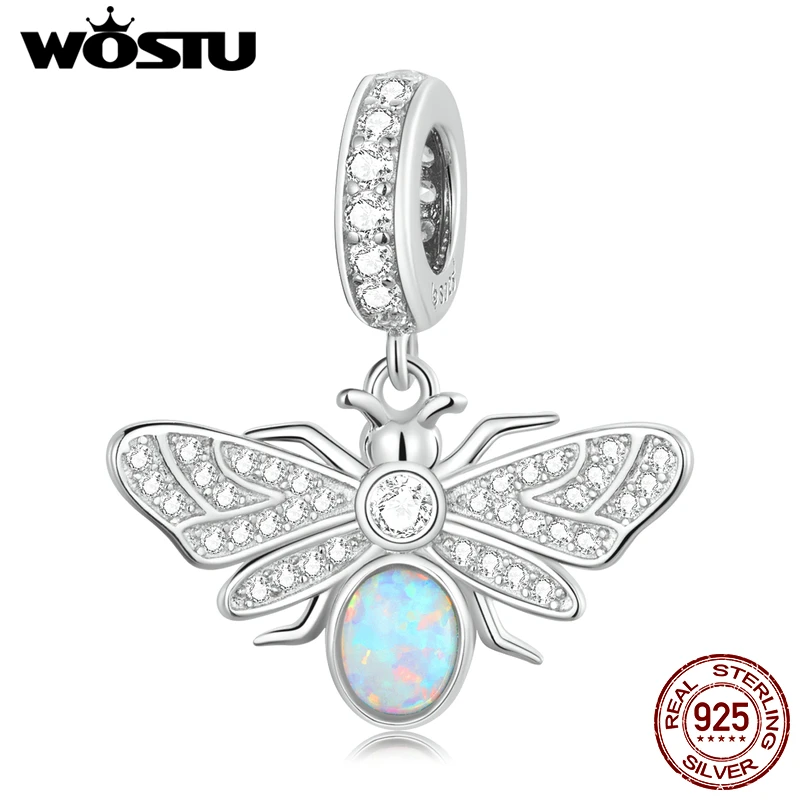 

WOSTU 925 Sterling Silver Shining Opal Firefly Insect Charm Bead Pendant Fit Original Bracelet Necklace For Women Jewelry CTC582