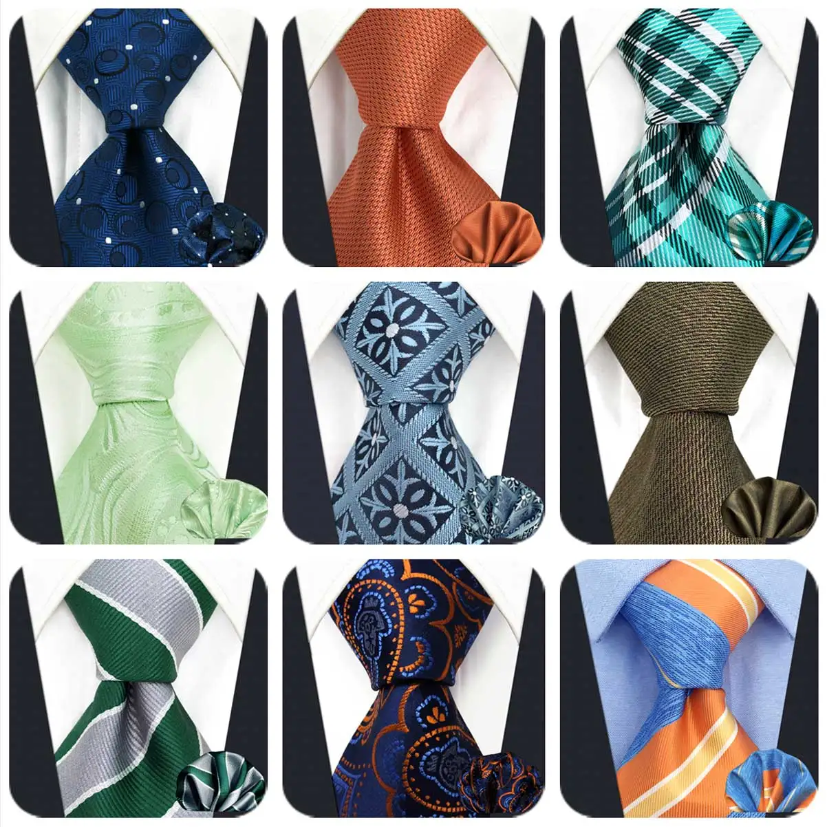 

Business Paisley Checkes Mens Pocket Square Ties for Men Set Fashion Silk Neckties Wedding Hanky